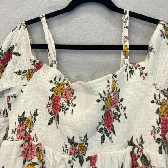 Torrid Size 3 Smocked Floral Off the Shoulder Top 3X Colorful 3/4 Sleeve Boho - Picture 10 of 10